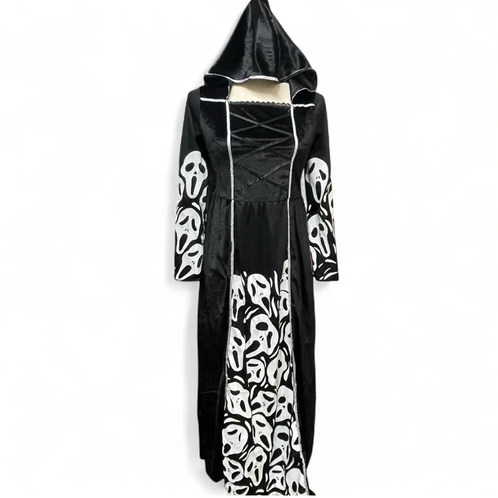 Black & white Velvet Scream Ghostface‎ Hooded costume Youth XL